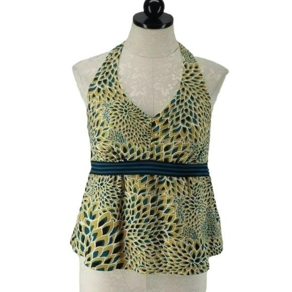 Merona Floral Halter Tankini Swim Top Yellow Green Blue 16W